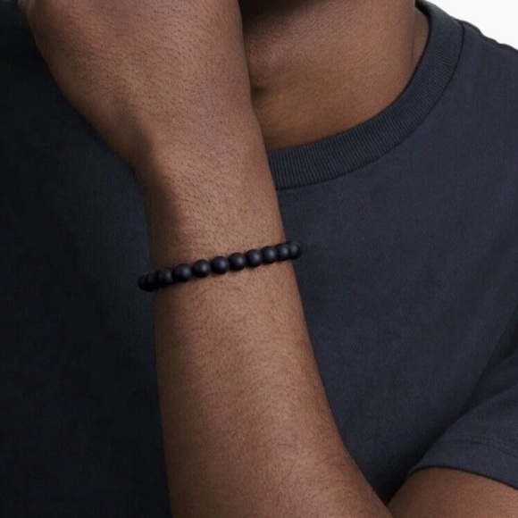 David Yurman Men's Spiritual Bead Bracelet w Matte Hematite & Silver Wave 8.5 in - Picture 10 of 10